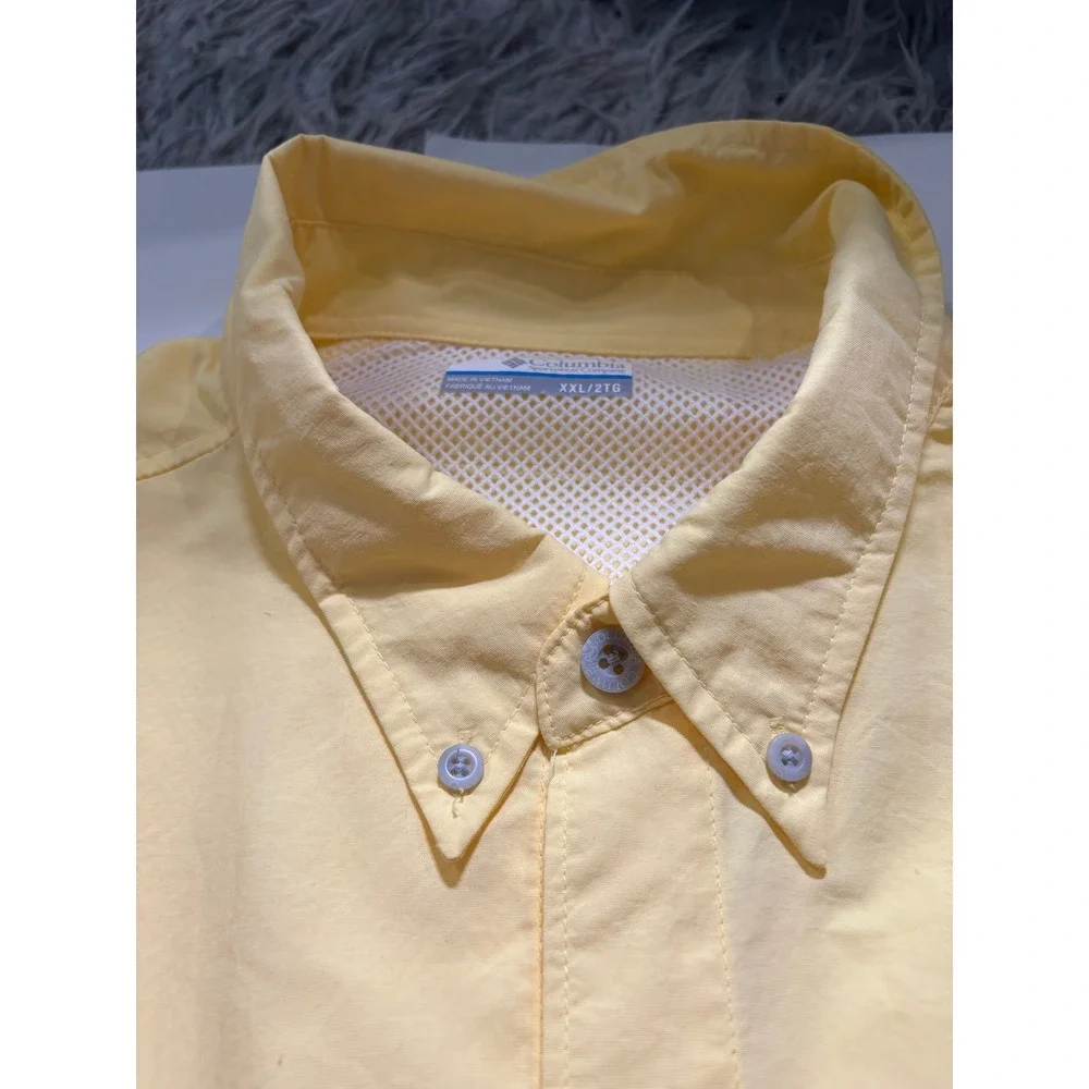 Columbia PFG Button Up Shirt XXL Yellow Omni-Shade‎ Fishing Vented Outdoor Mens